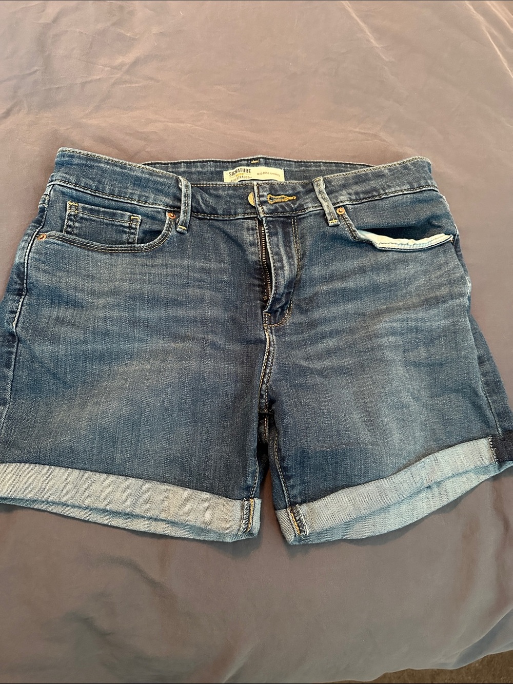Signature by Levi Strauss Faded Blue Rolled Cuff Denim Shorts